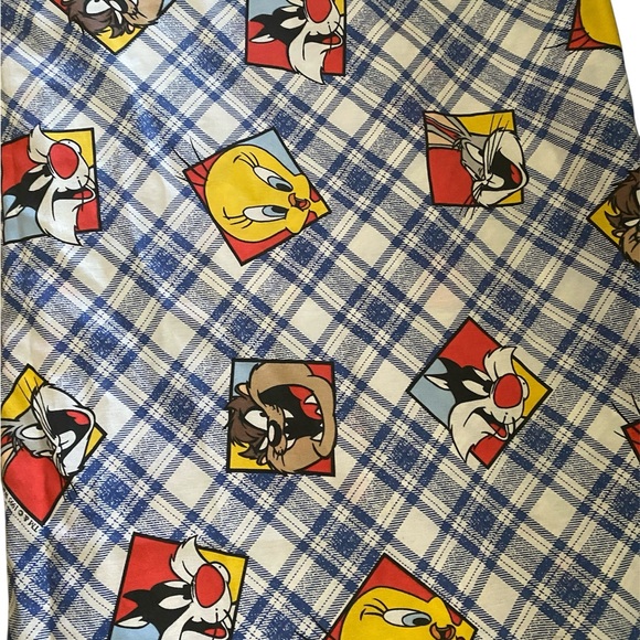 Vintage 1995 Looney Tunes Warner Bros. Character Plaid Blue WhiteTwin Flat Sheet - Picture 2 of 10
